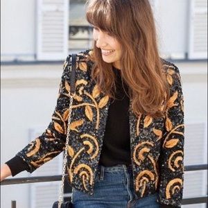 SEZANE Black and Gold Sequin Ena Jacket